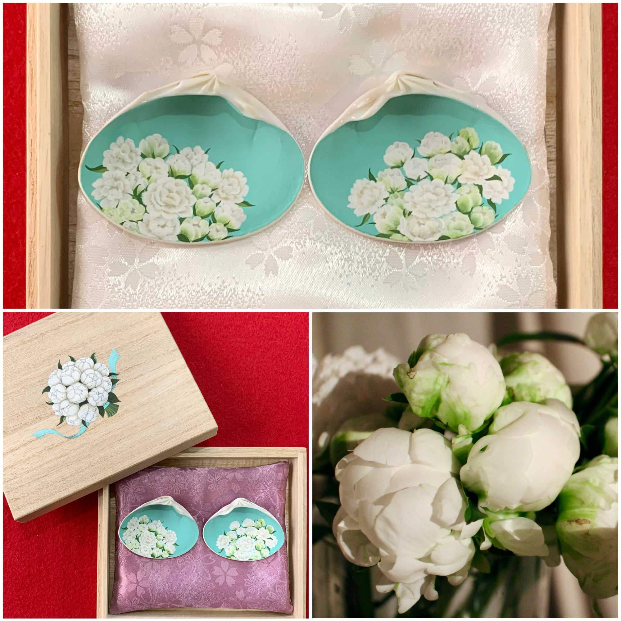 貝合わせのリングピロー、和風リングピロー